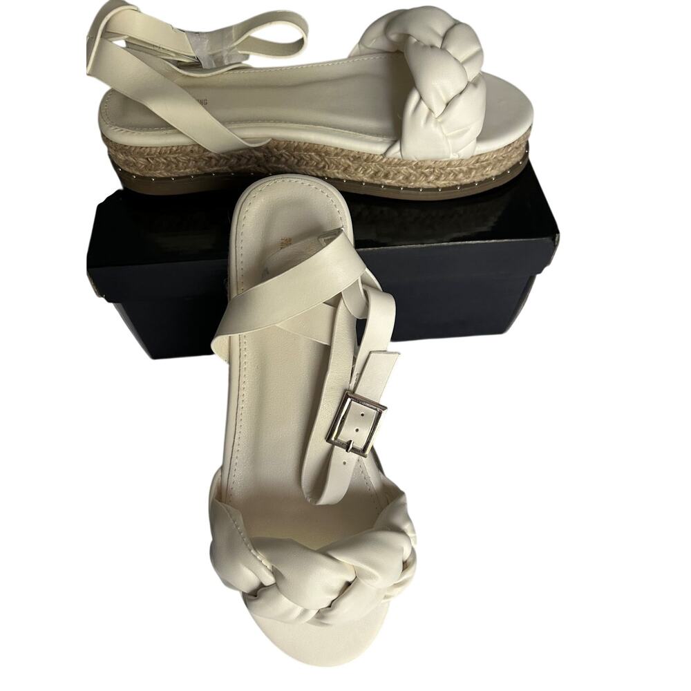 PrettyLittleThing White Strappy Espadrille Sandals Braided Plait Detail Size 9